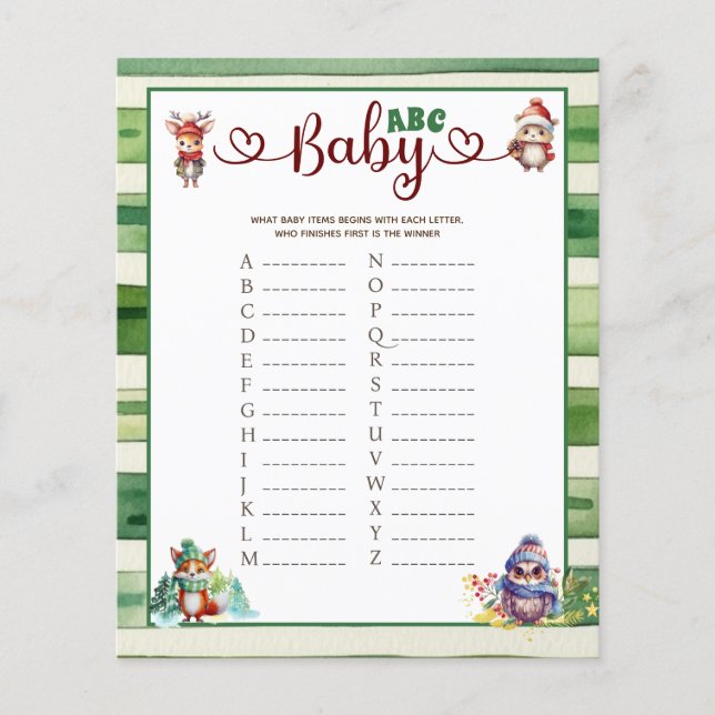Bebê ABC Natal Animais Jogo de Chá de Bebê (Frente)