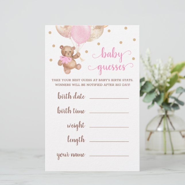 Bebê adivinha Chá de fraldas de jogo Urso de Teddy (Em pé/Frente)