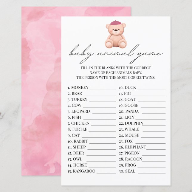 Bebe Animal Game French Bonjour Bebe Watercolor (Frente/Verso)