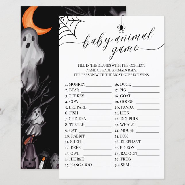 Bebê Animal Game Halloween Pequeno Chá de fraldas (Frente/Verso)