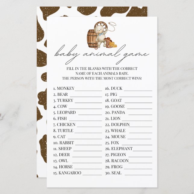 Bebê Animal Game Little Cowboy Russo Western (Frente/Verso)