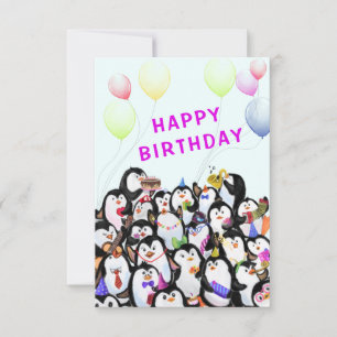 Bebê Aniversário Cartão Feliz Pinguins Festa Engra