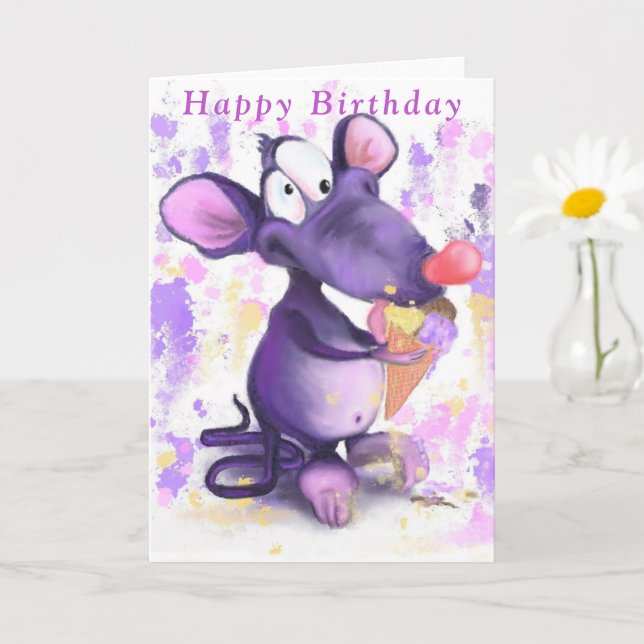 Bebê Aniversário Cartão Roxo Mouse com Sorvete (Planta pequena)