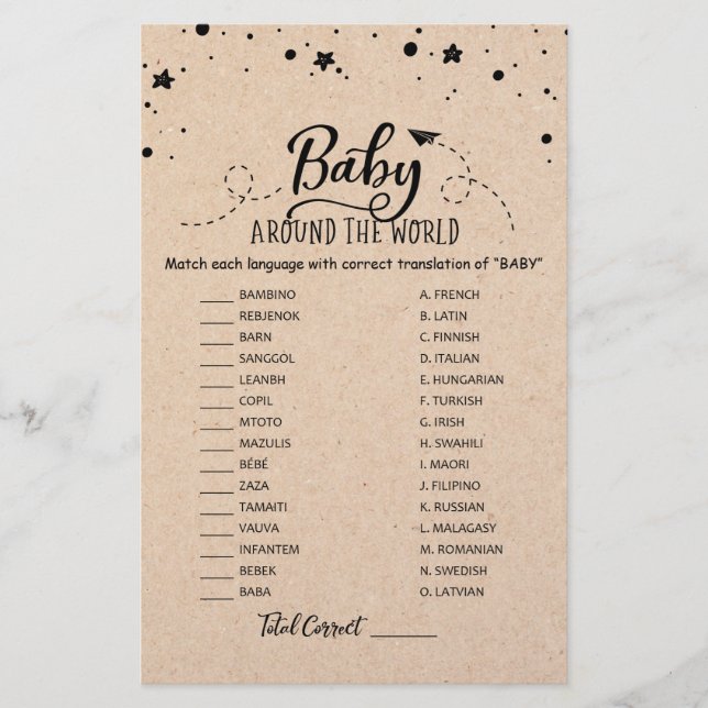 Bebê ao Redor do Mundo com Respostas Chá de Bebê (Frente)