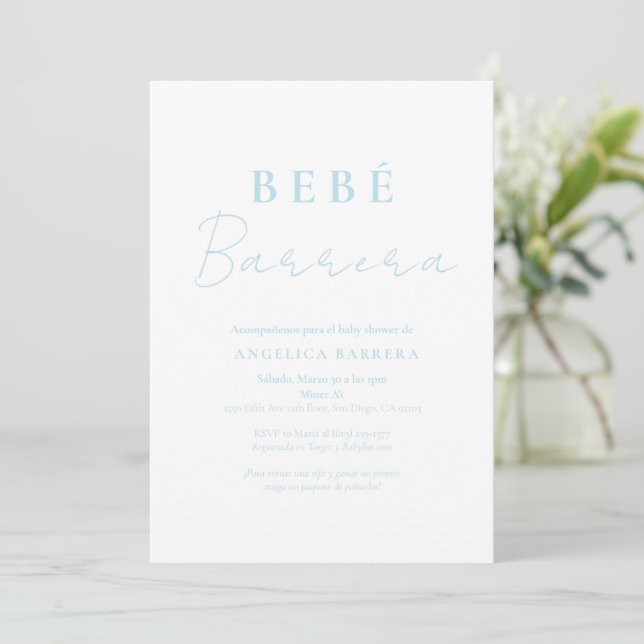 Bebe Azul Invitación Simple Chá de fraldas Convite (Em pé/Frente)