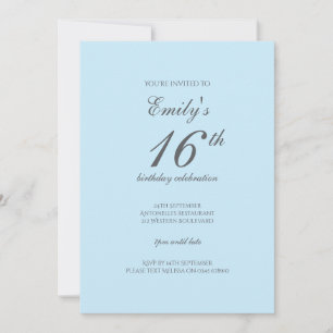 Bebê Azul Minimalista 16.º Convite de Aniversário