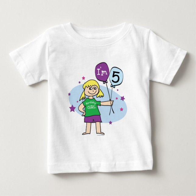 Bebê Camiseta de Aniversário para Meninas 5 (Frente)