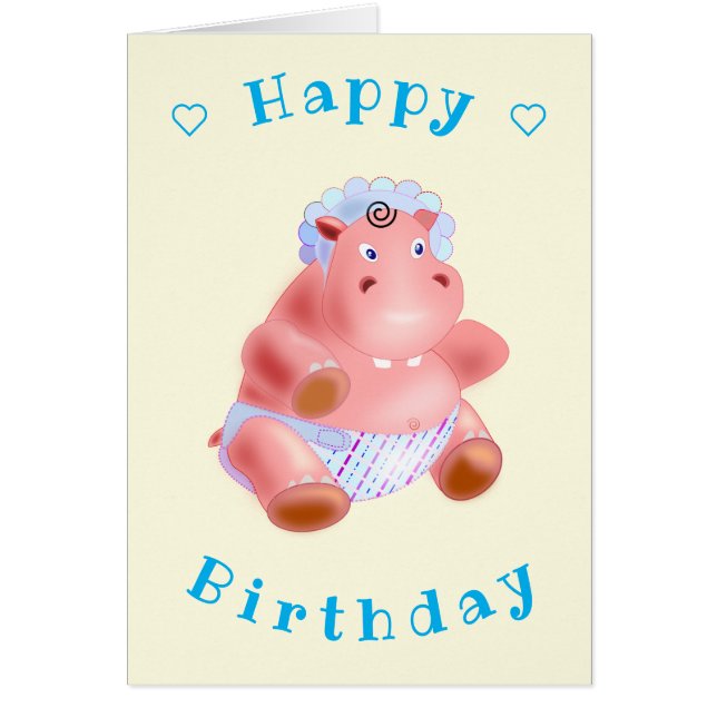 Bebê Cartão de Aniversário Bebê Hippo - Seu Nome d (Frente)