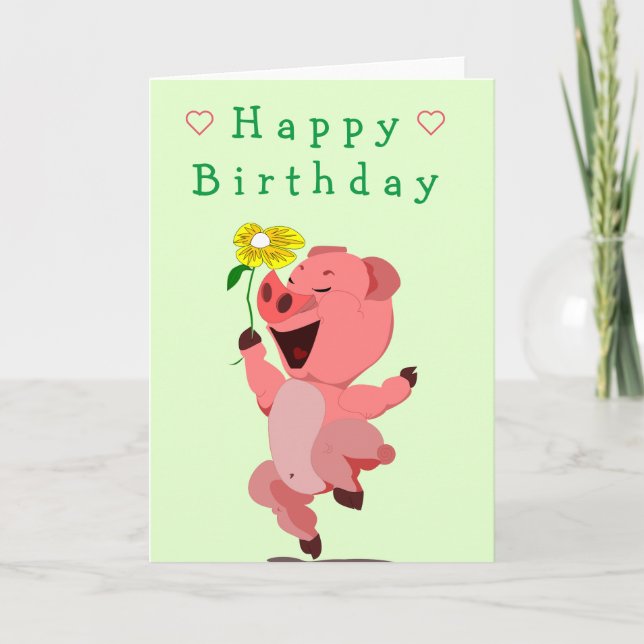 Bebê Cartão de Aniversário Feliz Piglet com Flor (Frente)