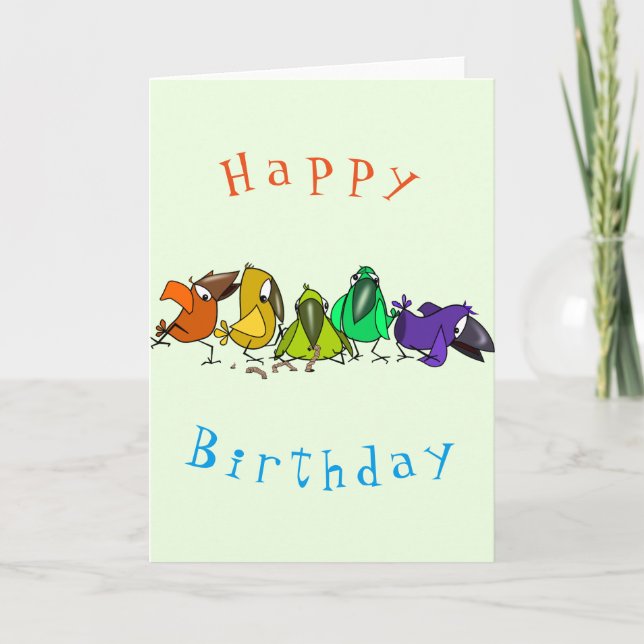 Bebê Cartão de Aniversário Pássaros Coloridos - Di (Frente)