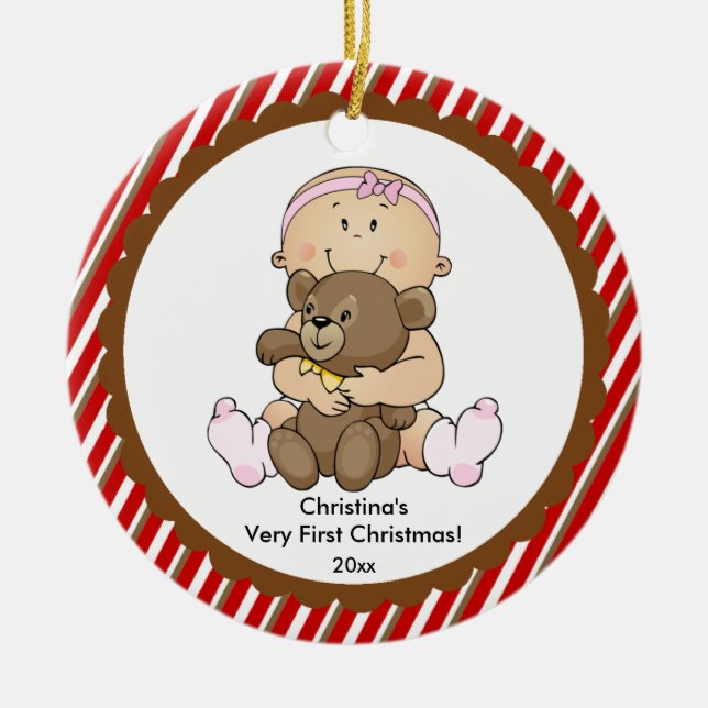 Bebê com Urso Enfeite de Natal do Primeiro Natal d (Frente)