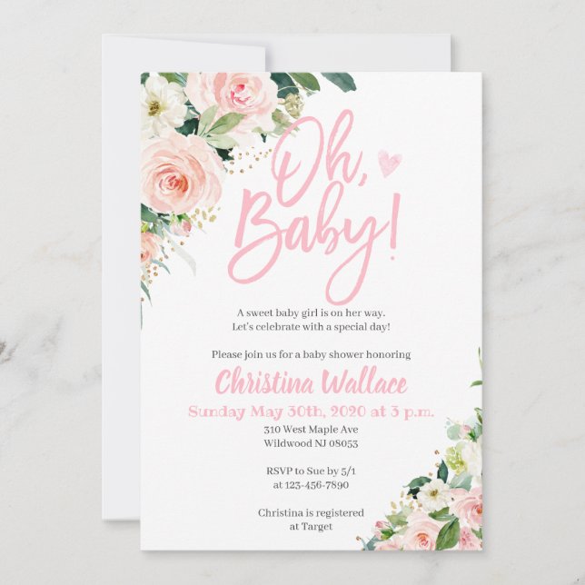 Bebê dá convites para uma garota rosa e Dourada (Frente)