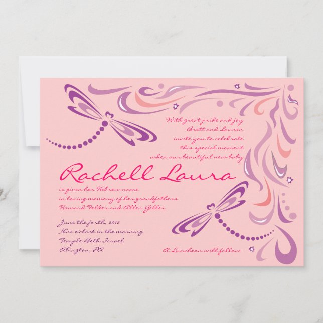 Bebê da libélula que nomeia o convite hebraico (Frente)