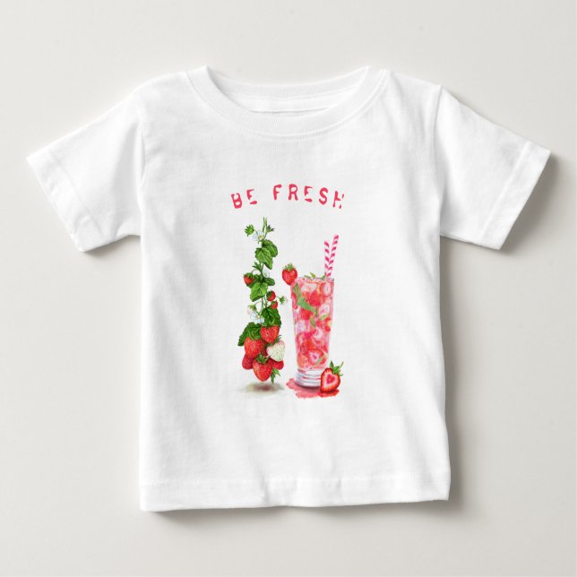 Bebê de Morango T-Shirt Suco de Bebida Legal Fruta (Frente)