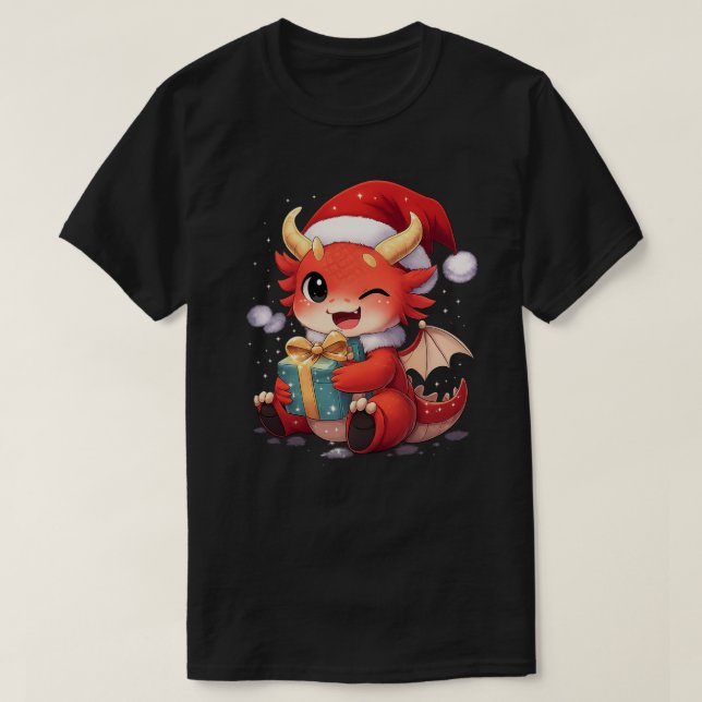 Bebê Dragão Fofo Segurando Presente – Camiseta Div (Frente do Design)