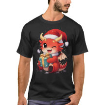 Bebê Dragão Fofo Segurando Presente – Camiseta Div