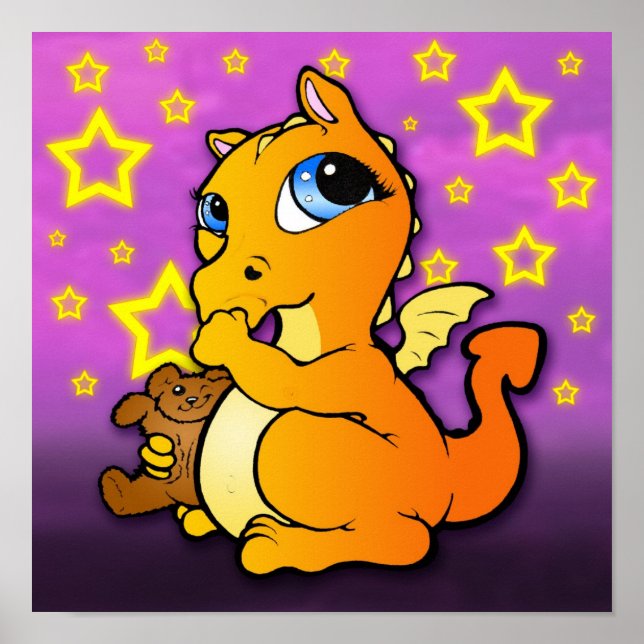 Bebê Dragão Sucando polegar (Laranja) - Impressão (Frente)