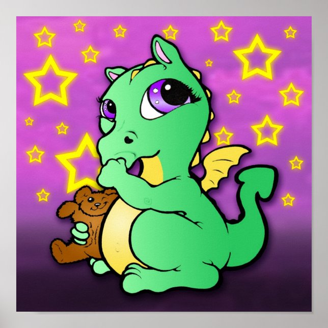 Bebê Dragão Sucando polegar (Verde) - Impressão (Frente)