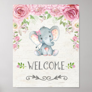 Bebê-Elefante Floral Rosa Poster