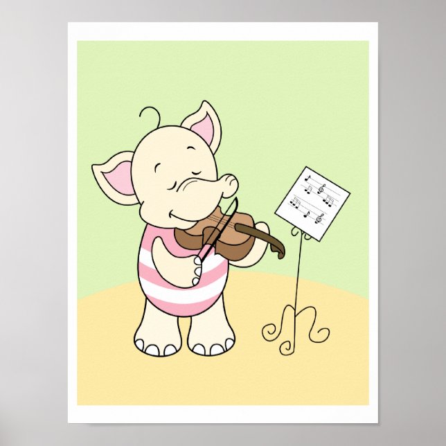 Bebê elefante tocando violino Poster (Frente)