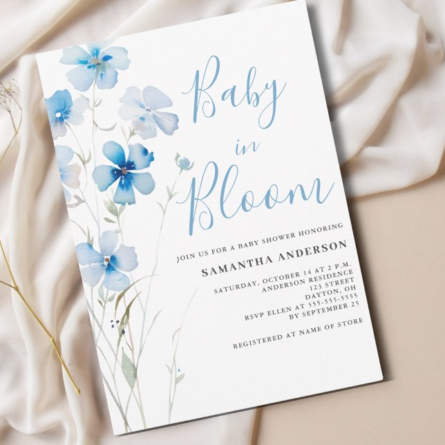 Bebê Em Bloom Blue Floral Boy Convite Para Chá (Criador carregado)