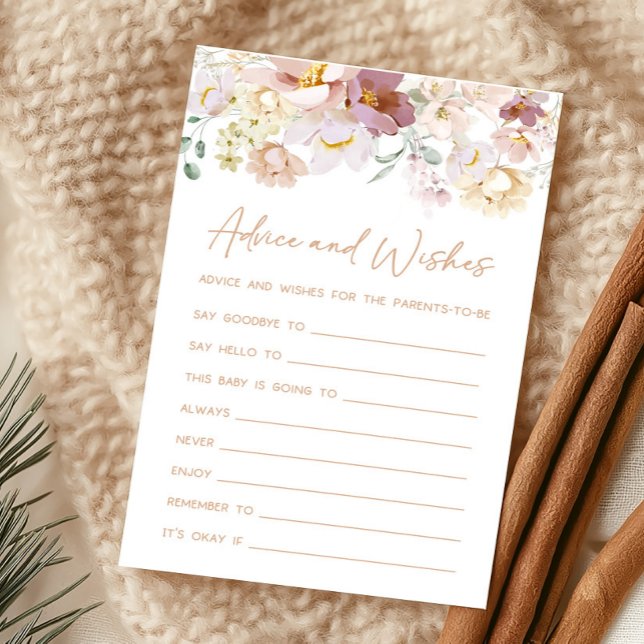 Bebê em Bloom Florals - Jogo de Aconselhamento e D (Spring Wildflower Baby Shower Advice and Wishes Game)
