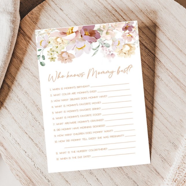 Bebê em Bloom Florals que conhece o melhor jogo de (Spring Wildflower Baby Shower Who knows Mommy Best Game )