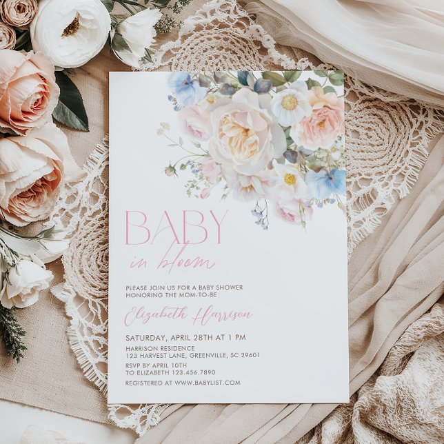 Bebê Em Bloom Pastel Convite Para Chá de fraldas F (Criador carregado)