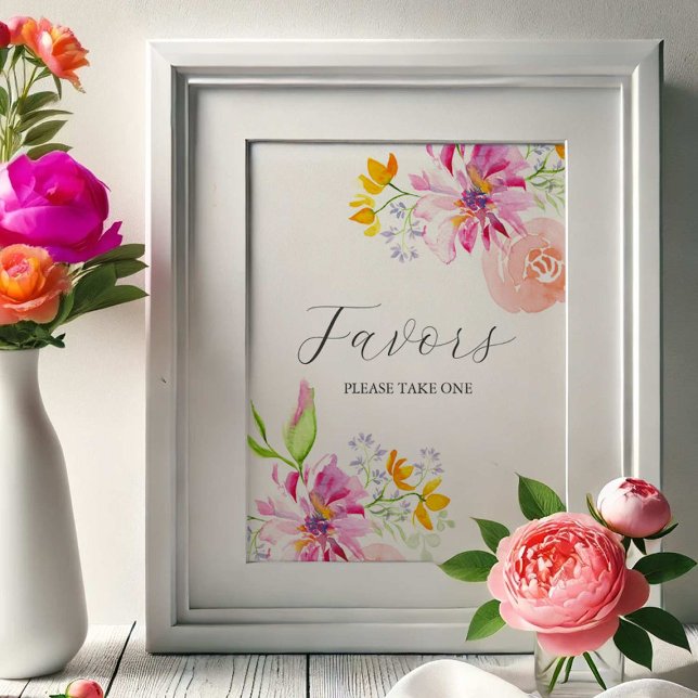 Bebê Em Favoritos para festas De Sangue Poster (baby in bloom party posters features a watercolor floral favors sign.)