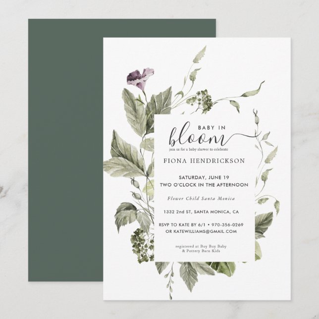 Bebê em Flor | Chás de Bebê com Vegetação Floral L (Frente/Verso)