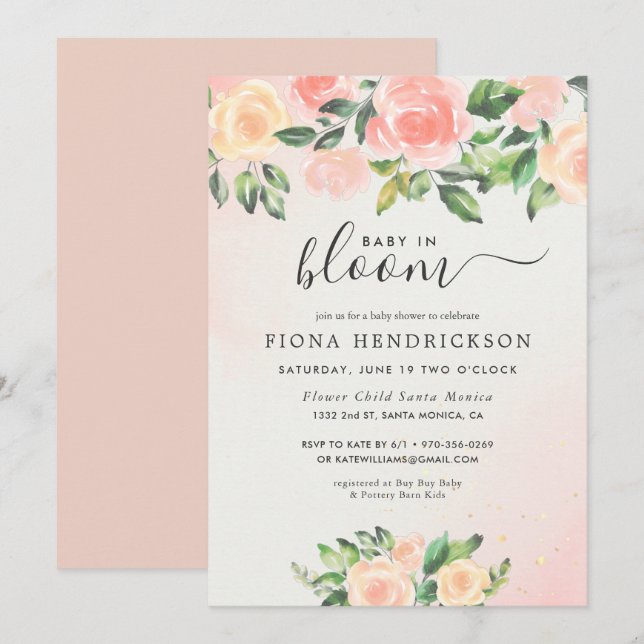 Bebê em Flor | Chuvada de Bebê Rosa e Pêssego (Frente/Verso)