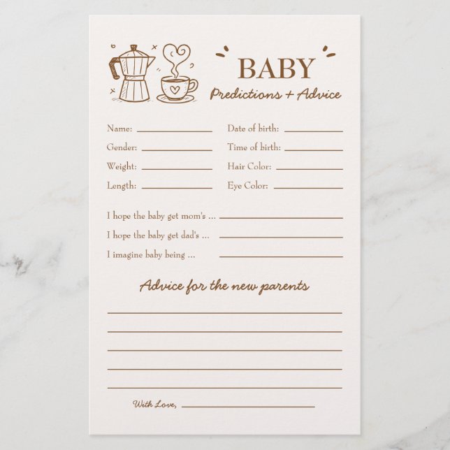 Bebê está criando previsões e conselhos sobre café (Frente)