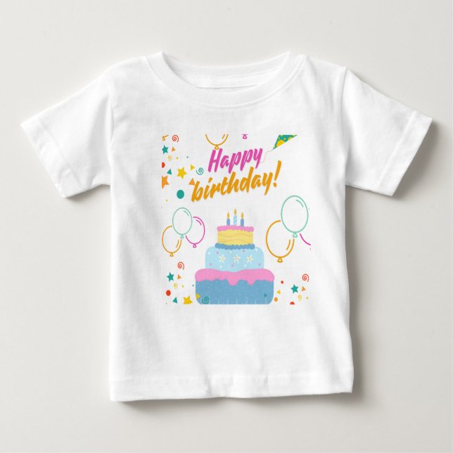 Bebê Feliz Aniversário Imprimível T-Shirt Design (Frente)