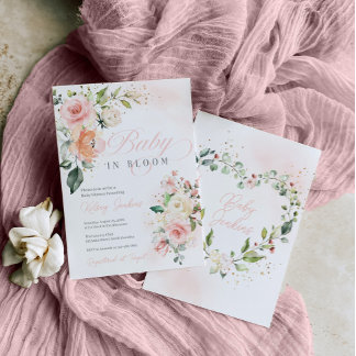 Bebê Floral No Convite Para Chá de fraldas De Bloo