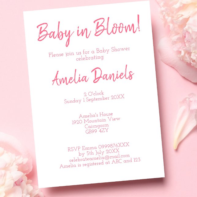 Bebê Floral Rosa no Convite para Chás de fraldas B (Criador carregado)