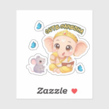 Bebê Ganesha Lendo com Adesivo de Vinil Modak