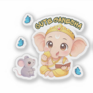 Bebê Ganesha Lendo com Adesivo de Vinil Modak