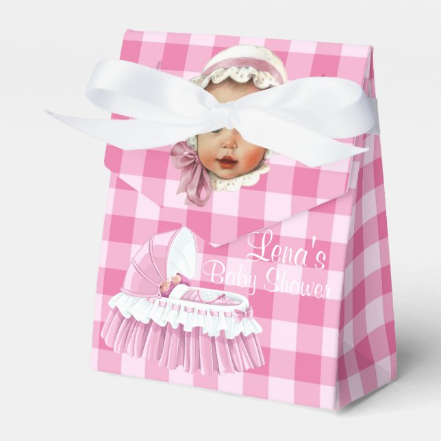 Bebê Gingham Rosa E Caixas De Favor Bassinet Ruffl (Frente)