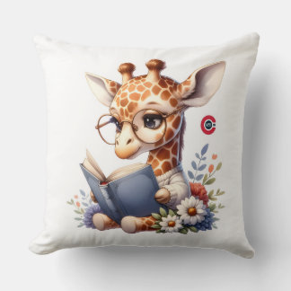 Bebê Girafa Fofo Lendo Livro com Almofada de Arrem