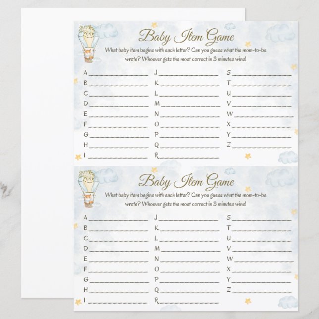 Bebê Item Game - Design do Balão de Ar Quente (Frente/Verso)