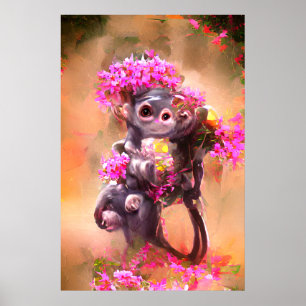 Bebê macaco com Poster de flores