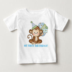 Bebê-macaco primeiro t-shirt de aniversário