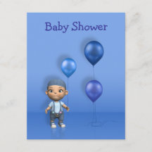 Bebê-Menino e Balões Azuis - Convite ao Chá de fra
