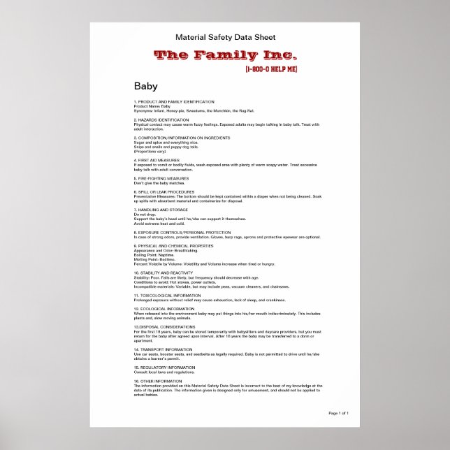 Bebê MSDS poster engraçado (Frente)