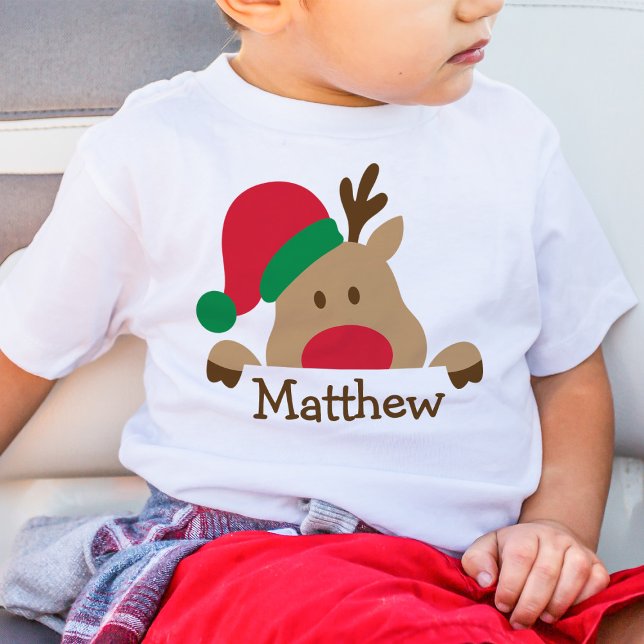 Bebê Natal Reindeer Personalizado Kid T-Shirt (Criador carregado)