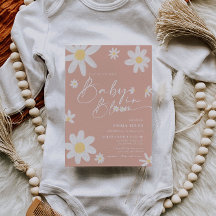 Bebê no Bloom Chá de fraldas Convite rosa Daisy