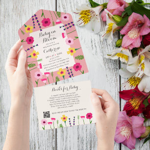 Bebê no Bloom Chá de fraldas de Código QR Floral C