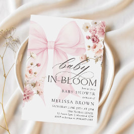 Bebê No Bloom, Convite Para Chá de fraldas Rosa De