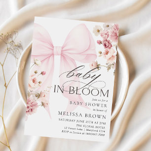 Bebê No Bloom, Convite Para Chá de fraldas Rosa De