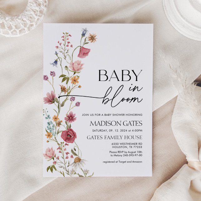 Bebê no Bloom Floral Chá de fraldas Convite (baby in bloom baby shower invitation with colorful florals)